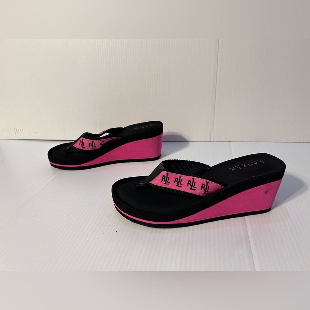 Lauren Ralph Lauren Pink and Black Wedge Shoe fits size 7 - 7.5